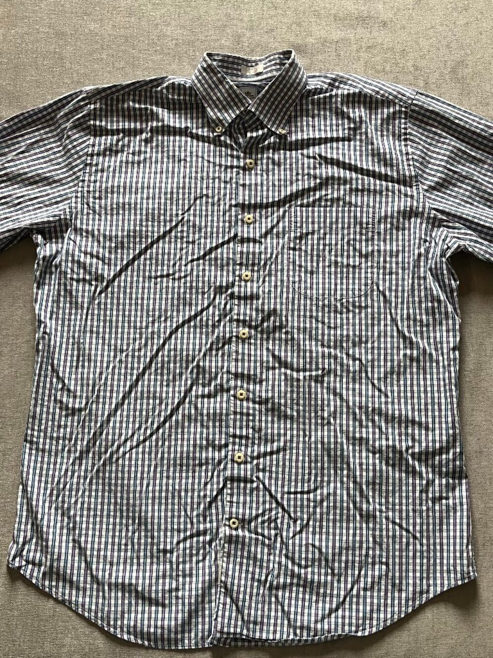 Peter Millar Plaid Button Down Shirt Men L Gray Cotton Seaside Finish Pocket